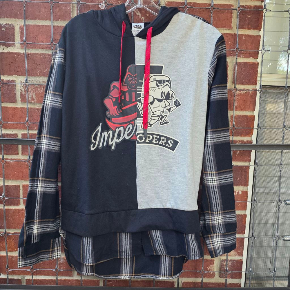 Men's Star Wars Black Grey Plaid Lightweight Hoodie Sweatshirt S